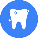 Logo do site: Um dente brilhando sobre um fundo azul